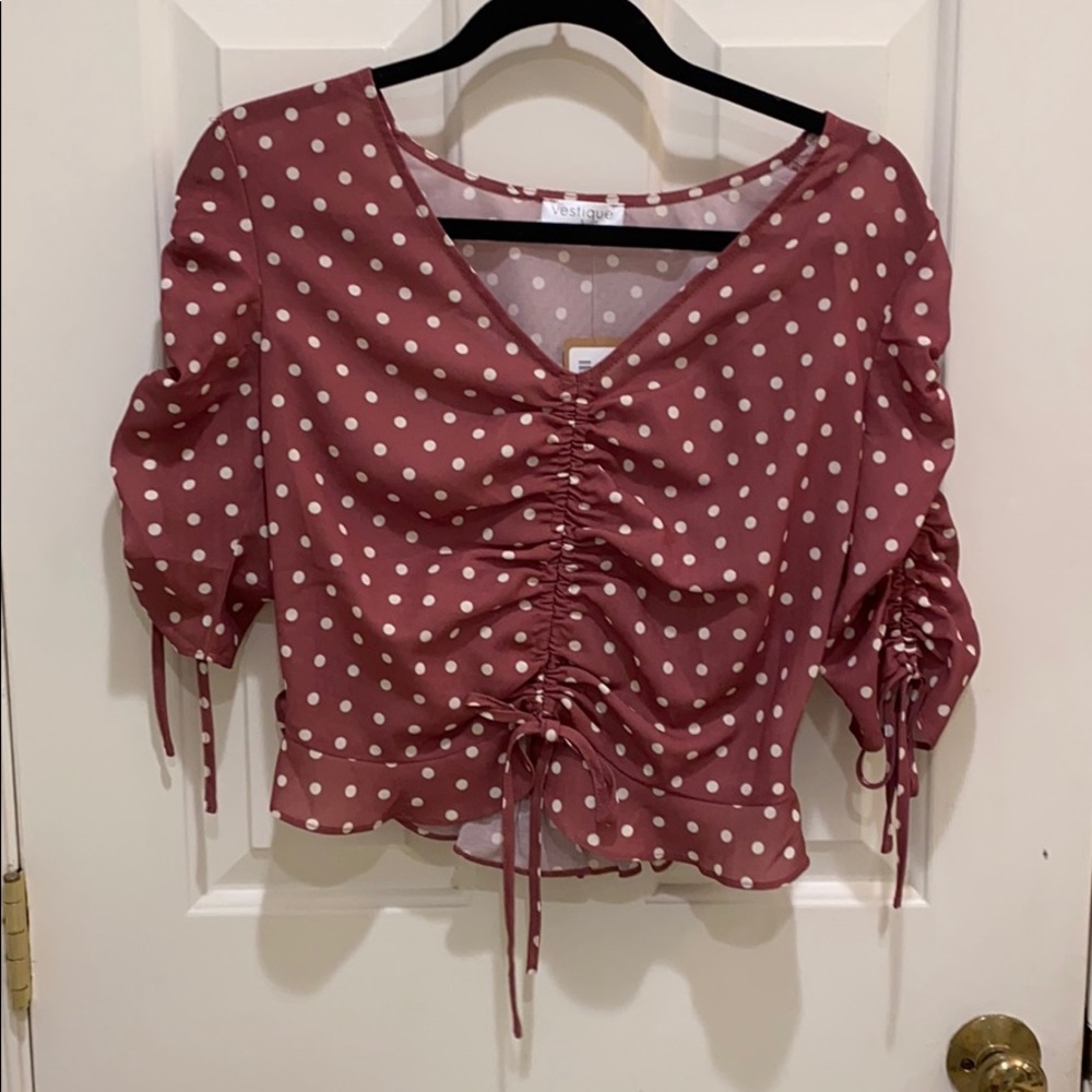 Pink with white polka dot top
